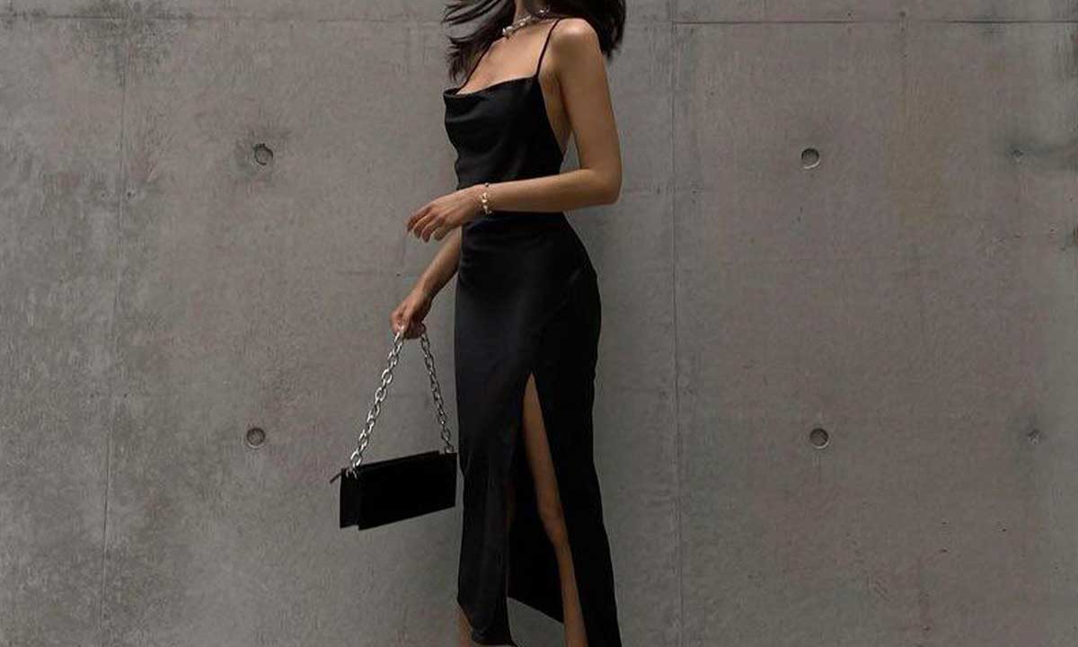 классический образ с черным бельевым платьем