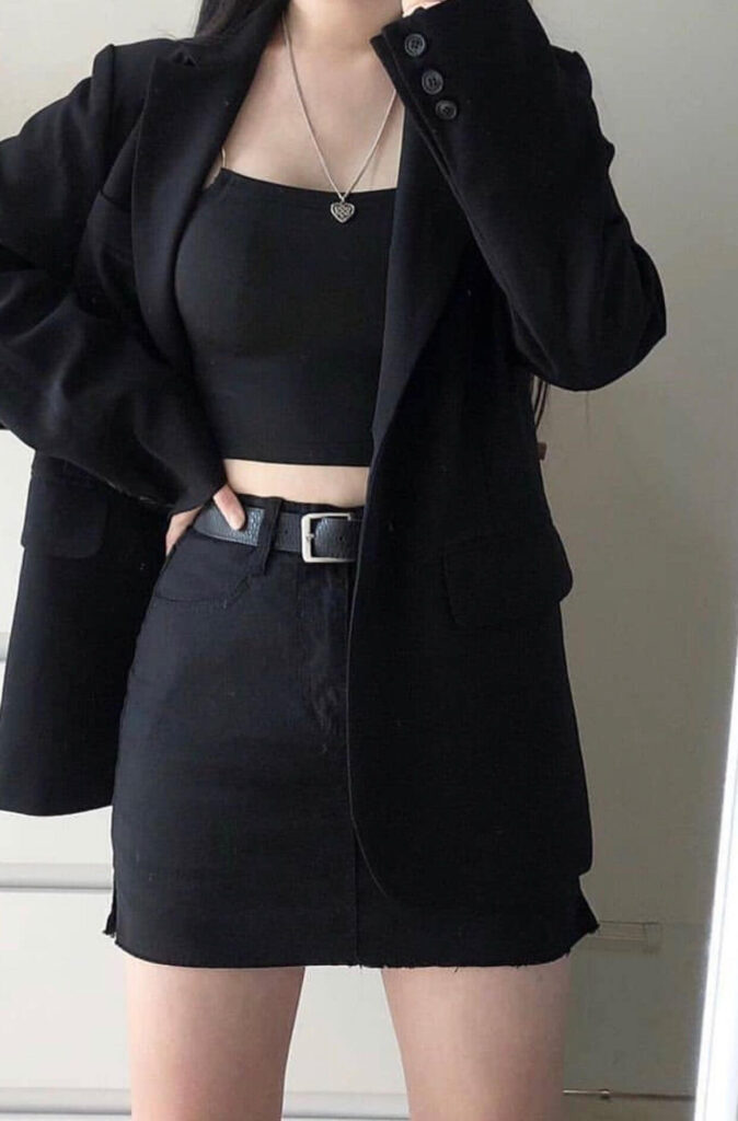 черная замшевая юбка с топом
